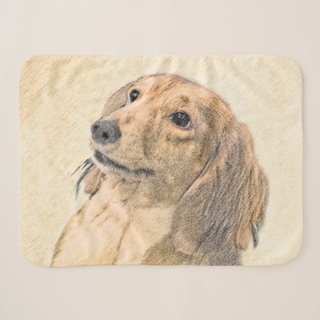 Dachshund (Longhaired) Painting - Original Dog Art Sherpa Blanket (Front (Horizontal))