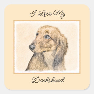 Dachshund (Longhaired) Painting - Original Dog Art Square Sticker