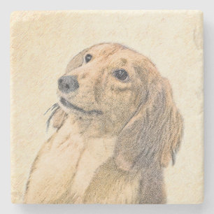 Dachshund (Longhaired) Painting - Original Dog Art Stone Coaster