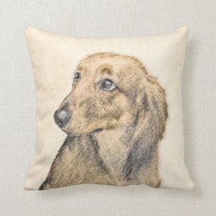 Dachshund (Longhaired) Painting - Original Dog Art Throw Pillow