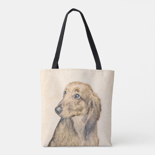 Dachshund (Longhaired) Painting - Original Dog Art Tote Bag (Back)