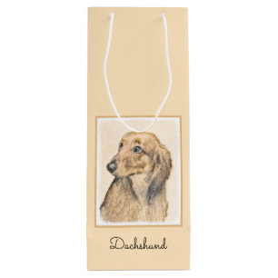 Dachshund (Longhaired) Painting - Original Dog Art Wine Gift Bag