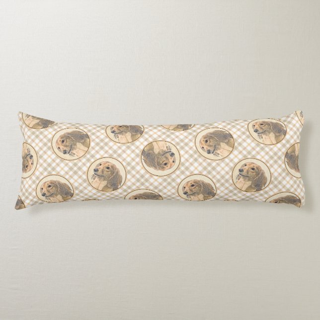 Dachshund Longhaired Red Painting Original Dog Art Body Pillow (Front)
