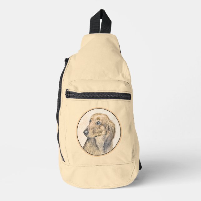 Dachshund Longhaired Red Painting Original Dog Art Sling Bag (Front)