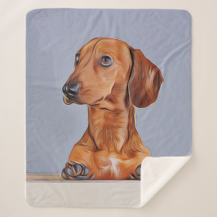 Dachshund Looking Away Doxie Dog Birthday Poster Sherpa Blanket