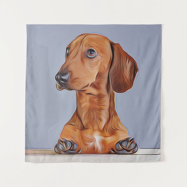 Dachshund Looking Away Doxie Dog Birthday Poster Tapestry (Front)