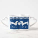 Dachshund Love Coffee Mug Set<br><div class="desc">Dachshund heart mugs with couple's names.  Select a background colour of your choice.  White silhouette dog and heart design with zig zag accent.</div>