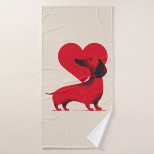 Dachshund Love – Cute Dog Heart Design Bath Towel