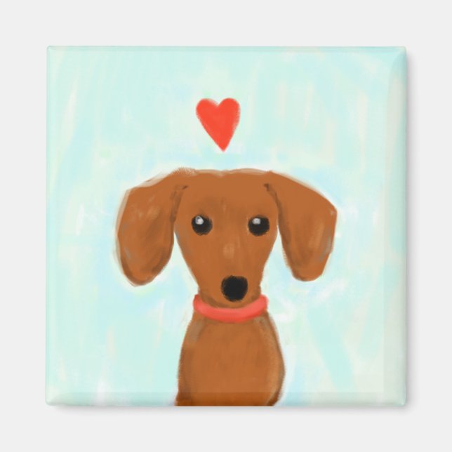 Dachshund Love | Cute Wiener Dog with Heart Magnet (Front)