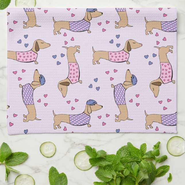 Dachshund Love Kitchen Dish Towel (Folded)