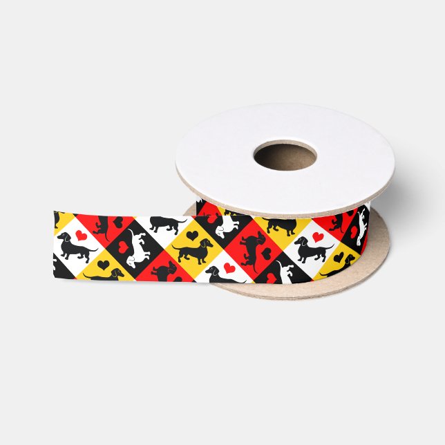 Dachshund Lover Doxie Checkerboard Colorful Satin Ribbon (Spool)
