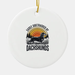 Dachshund Lover Shirt Easily Sidetracked Retro Art Ceramic Ornament
