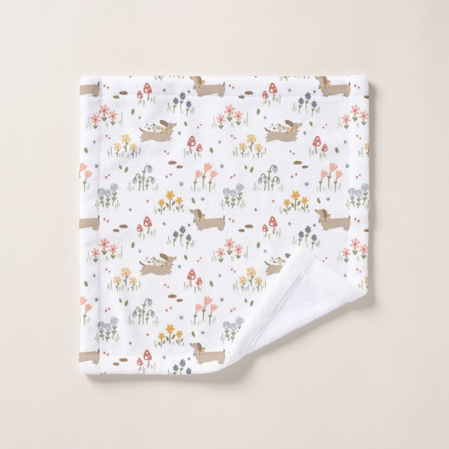 Dachshund Lover Weiner Chien Saucisse Chien Fleur  (Gant de toilette)