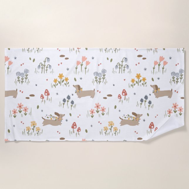 Dachshund Lover Weiner Dog Sausage Dog Wildflower Beach Towel (Front)