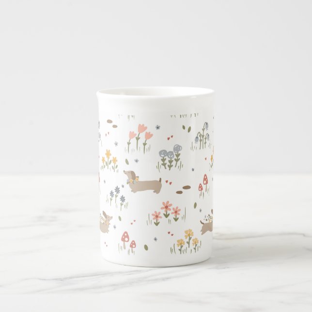 Dachshund Lover Weiner Dog Sausage Dog Wildflower Bone China Mug (Front)