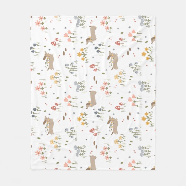 Dachshund Lover Weiner Dog Sausage Dog Wildflower Fleece Blanket (Front)