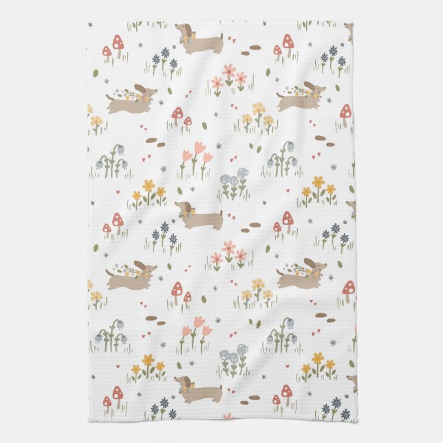 Dachshund Lover Weiner Dog Sausage Dog Wildflower Kitchen Towel (Vertical)