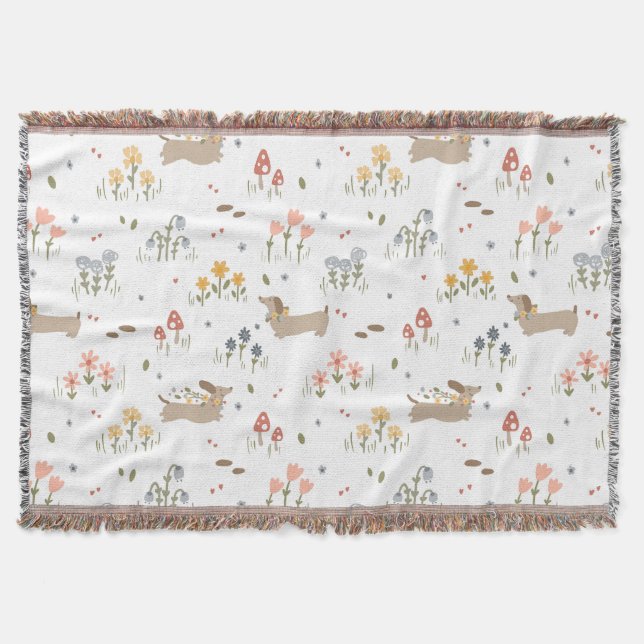 Dachshund Lover Weiner Dog Sausage Dog Wildflower Throw Blanket (Front)