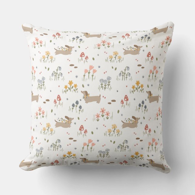 Dachshund Lover Weiner Dog Sausage Dog Wildflower Throw Pillow (Front)