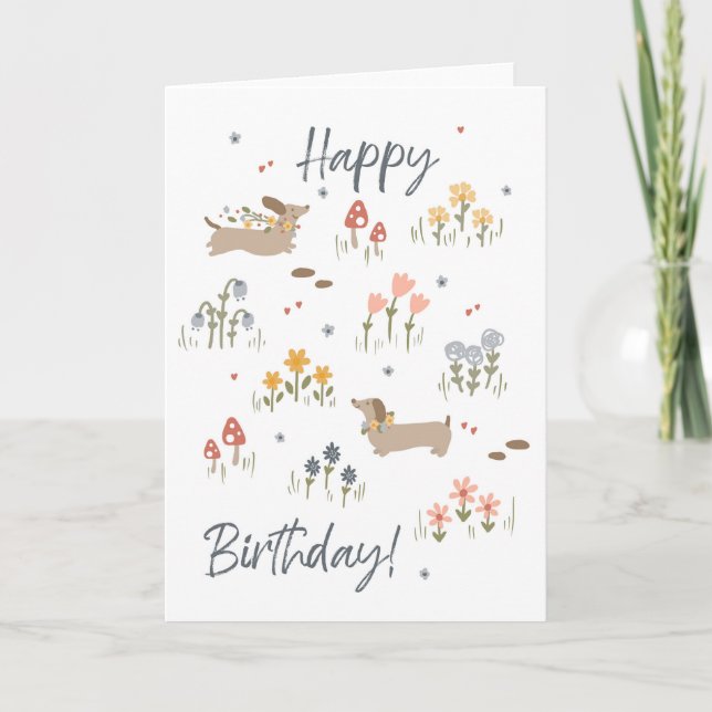Dachshund Lovers Happy Birthday Floral Card (Front)