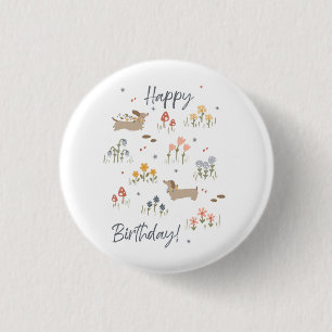 Dachshund Lovers Happy Birthday Floral Party 1 Inch Round Button