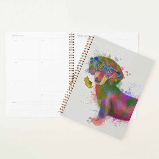 Dachshund & Lunettes Rainbow Splash (Devant avec enveloppe)