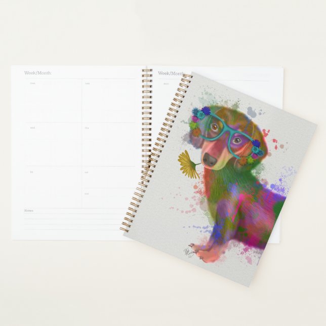 Dachshund & Lunettes Rainbow Splash (Devant avec enveloppe)