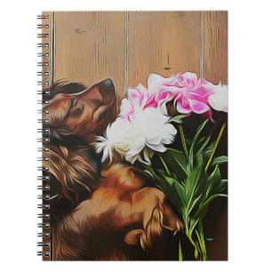 Dachshund Lying On The Wooden Floor Notebook