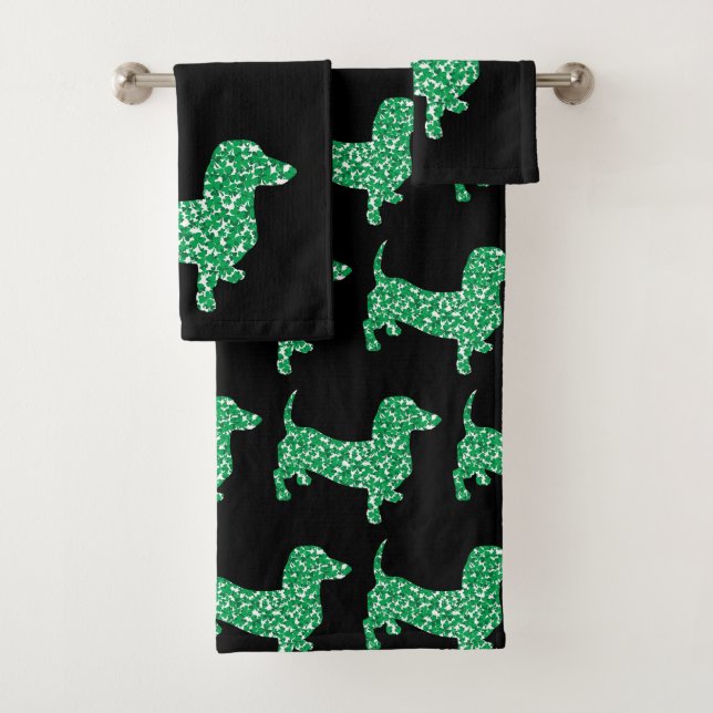Dachshund made up of Shamrocks Bath Towel Set (Insitu)