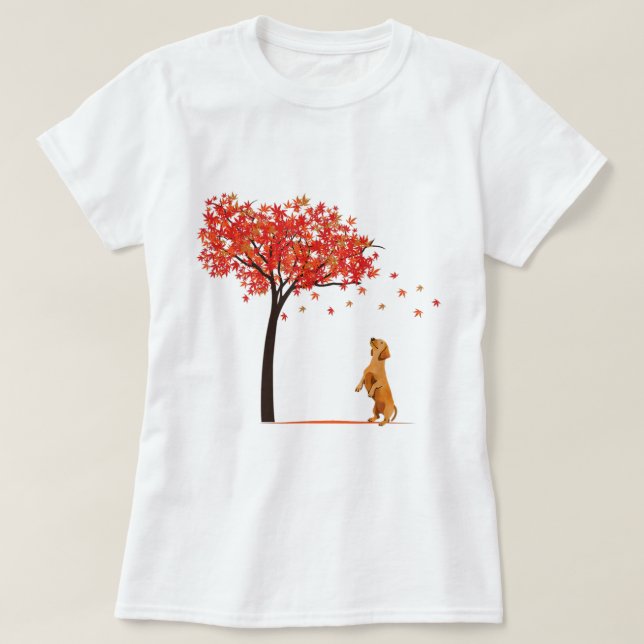 Dachshund Maple Tree Thanksgiving Day Cute Dog Dox T-Shirt (Design Front)