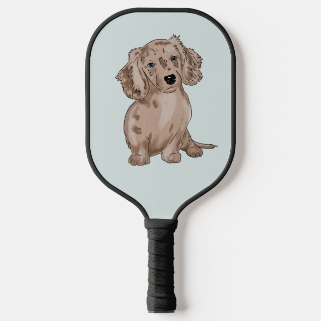 Dachshund Merle Watercolor pickleball paddle (Front)