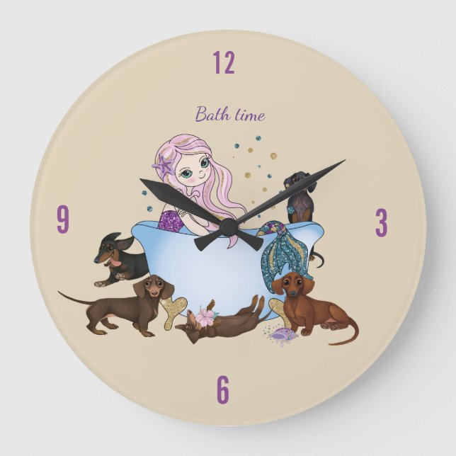 Dachshund Mermaid Bath Time Wall Clock (Front)