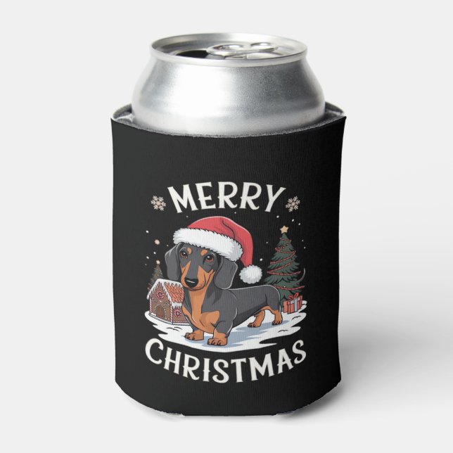 Dachshund Merry Christmas Classic T-Shirt Can Cooler (Can Front)