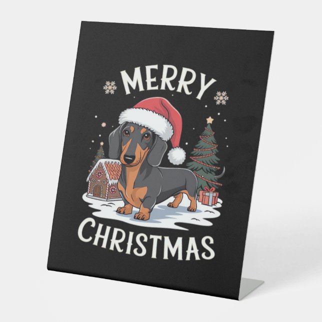 Dachshund Merry Christmas Classic T-Shirt Pedestal Sign (Front)