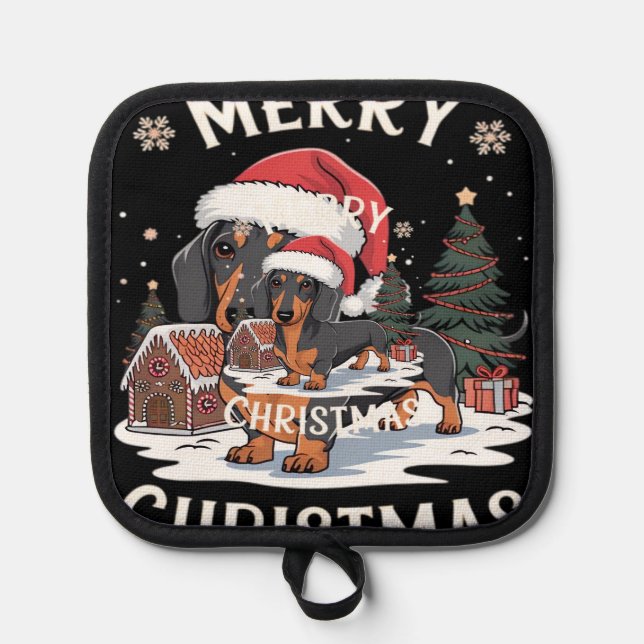 Dachshund Merry Christmas Classic T-Shirt Pot Holder (Front)
