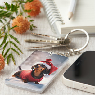 Dachshund mignon avec casquette de Noël