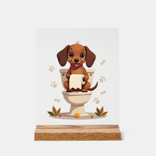 Dachshund Mignon Vintage sur Toilettes Dessin Anim