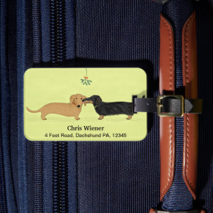Dachshund Mistletoe Kiss - Wiener Dog Christmas Luggage Tag