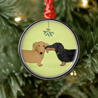 Dachshund Mistletoe Kiss - Wiener Dog Christmas Metal Ornament
