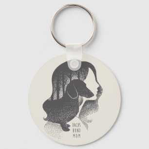Dachshund Mom Dotwork Pointillism Illustration Keychain