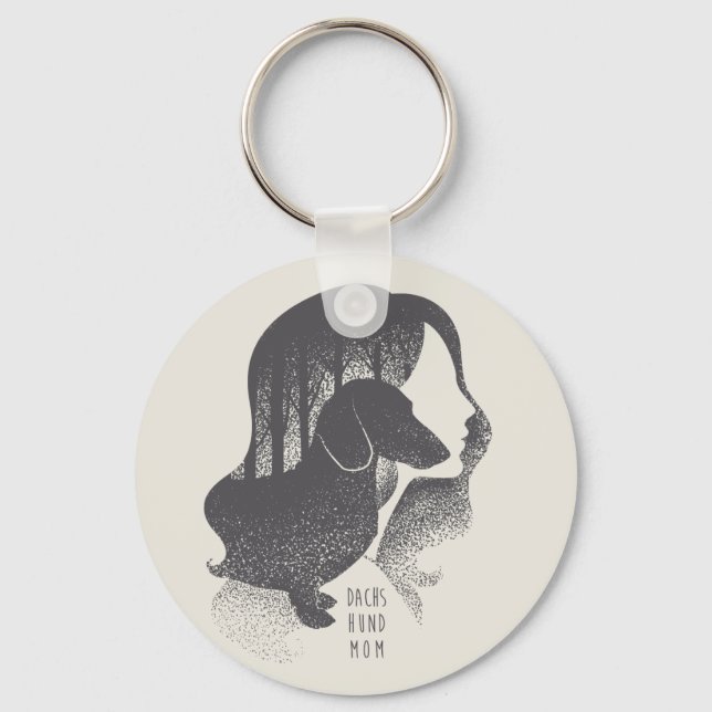 Dachshund Mom Dotwork Pointillism Illustration Keychain (Front)