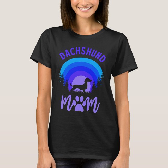 Dachshund Mom Purple Blue Sunset T-Shirt (Front)