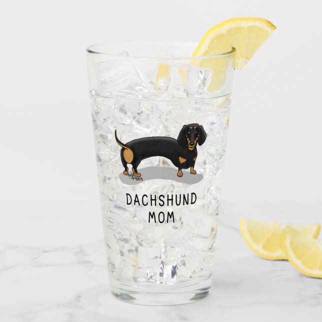 Dachshund Mom (S black & tan) Cute dog mom Glass (Back Ice)