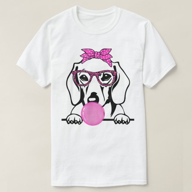 Dachshund Mom with bubble gum bandana glasses T-Sh T-Shirt (Design Front)