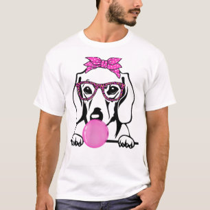 Dachshund Mom with bubble gum bandana glasses T-Sh T-Shirt
