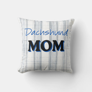 Dachshund MOM with light blue plaid background Throw Pillow