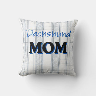 Dachshund MOM with light blue plaid background Throw Pillow