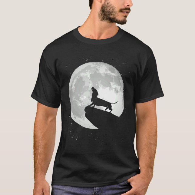 Dachshund Moon Howling Dackel T-Shirt (Front)