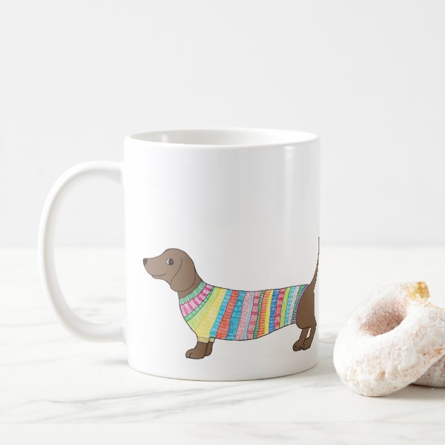 Dachshund Mug Cute Wiener dog sausage dog mug (With Donut)