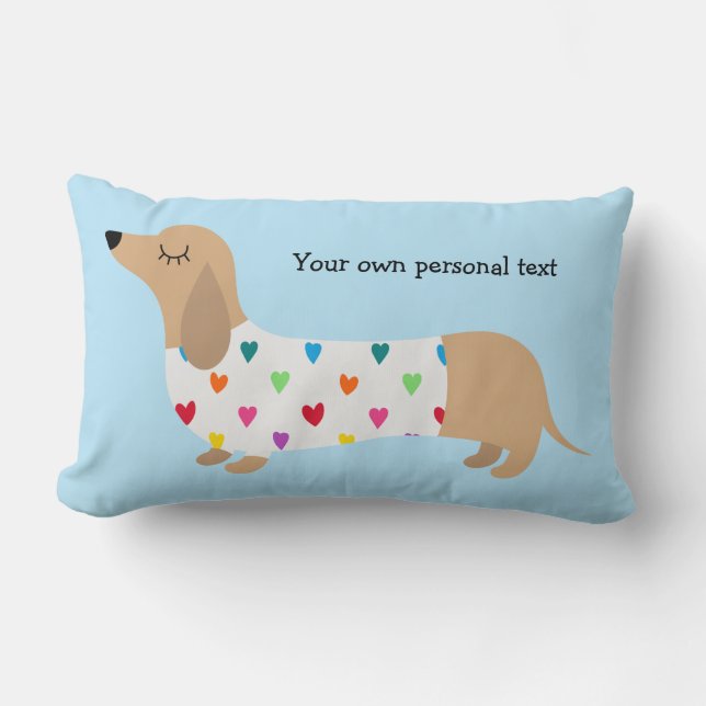 Dachshund Multicolor Hearts Accent Coussin (Recto)
